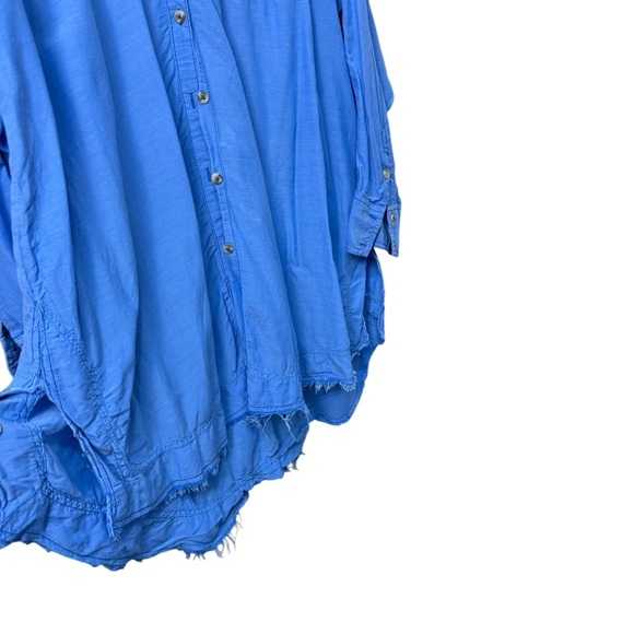 PILCRO Blue Oversized Button Down Fringe Shirt Women’s Size Large - Picture 5 of 10